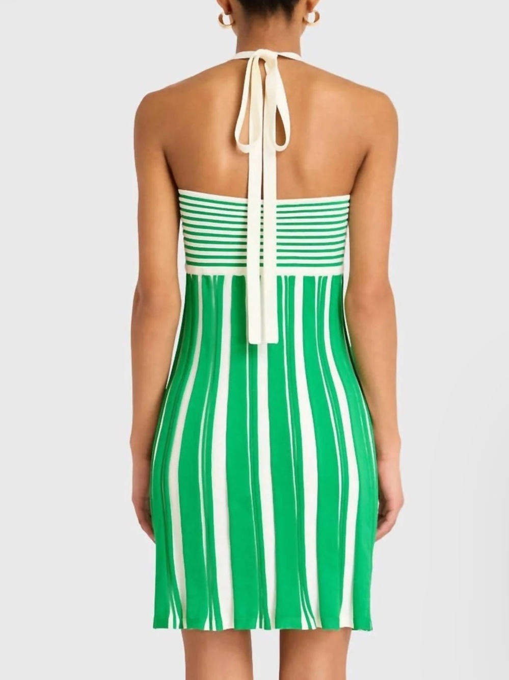 Amanda Uprichard Green & White Striped Halter Mini Dress - Picture 2 of 7